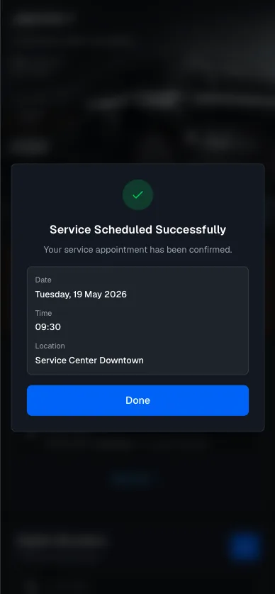 Self-service portal — confirmation of the scheduled service appointment